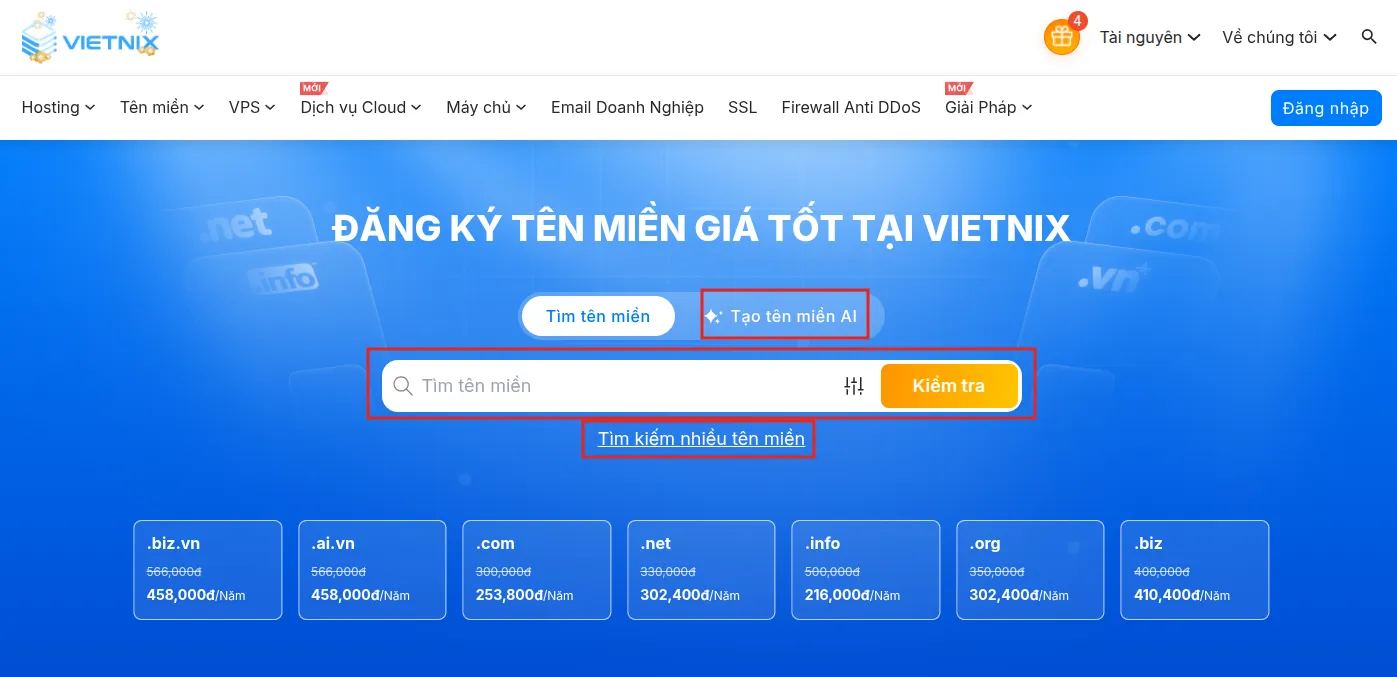Truy cập vào website của nhà cung cấp tên miền