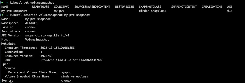Bạn cần sử dụng lệnh kubectl get volumesnapshot
