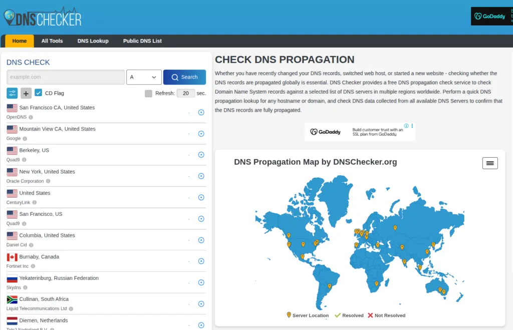 Công cụ kiểm tra DNS dnschecker.org