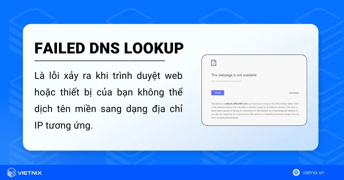Failed DNS Lookup là lỗi hệ thống không thể dịch tên domain sang IP tương ứng