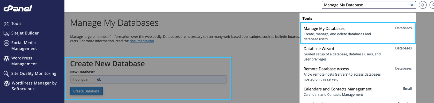 Tạo cơ sở dữ liệu mới trong cPanel