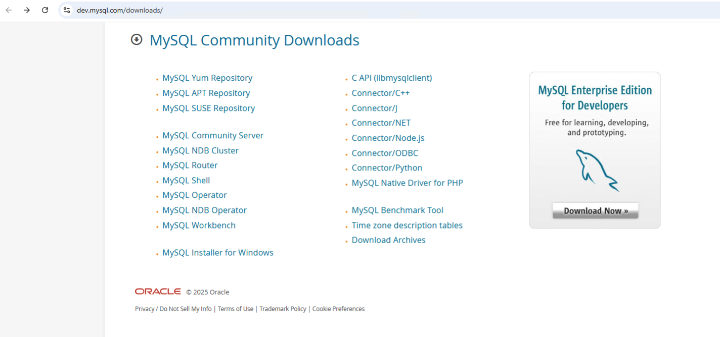 Các phiên bản tải về của MySQL Community