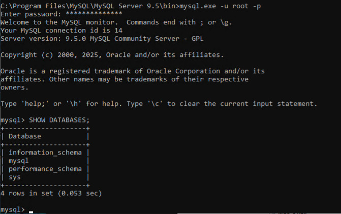 Kiểm tra hoạt động của MySQL qua Command Line Client