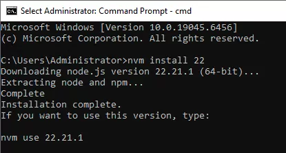 Cài đặt Node.js phiên bản 22