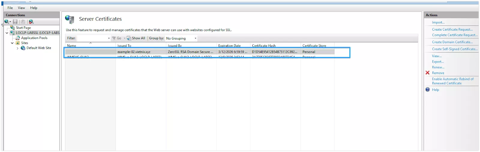 Zero SSL là gì? Có an toàn không? Cách lấy SSL miễn phí 137 Chứng chỉ đã được import thành công