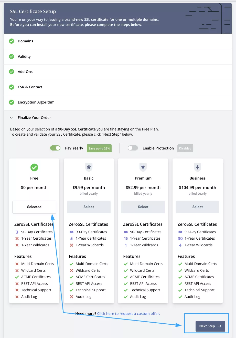 Zero SSL là gì? Có an toàn không? Cách lấy SSL miễn phí 125 Chọn gói Free