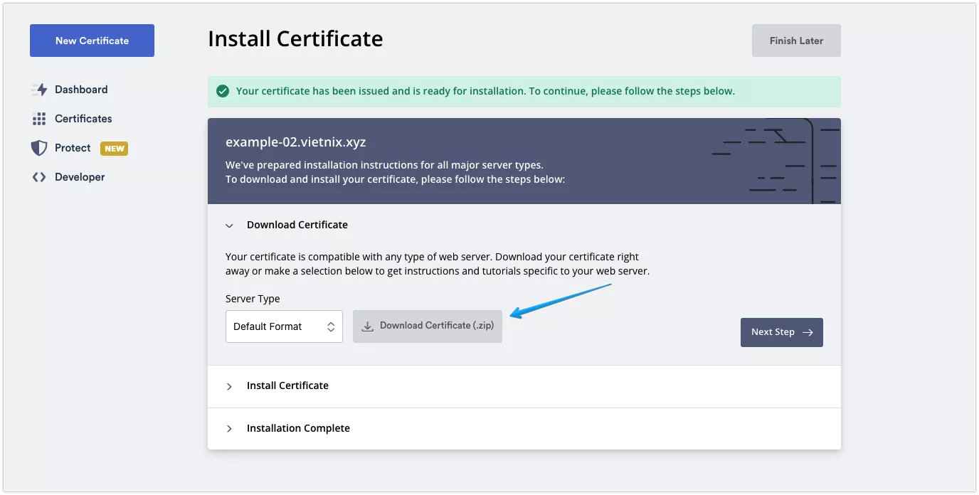 Zero SSL là gì? Có an toàn không? Cách lấy SSL miễn phí 151 Nhấn nút Download Certificate (.zip)