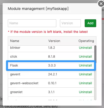 Giao diện cài đặt module Flask 