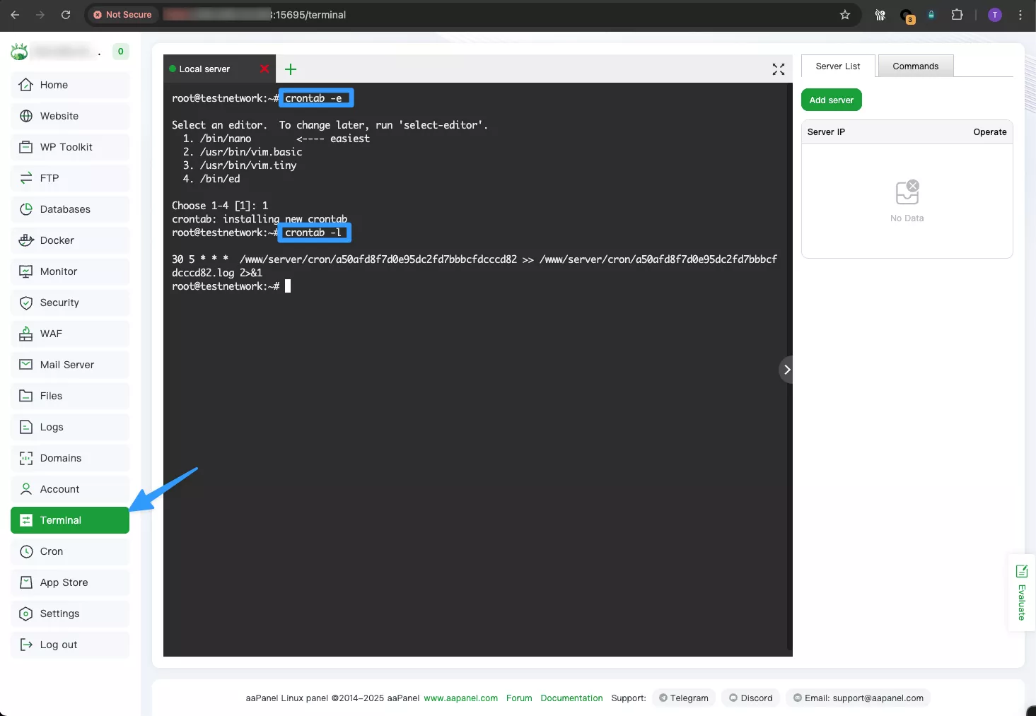 Chỉnh sửa crontab 