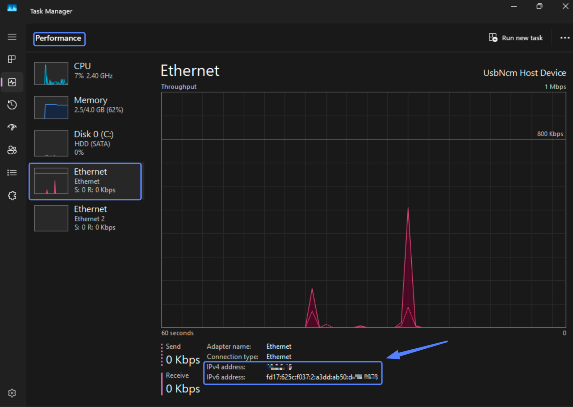 Kiểm tra địa chỉ IP qua Task Manager