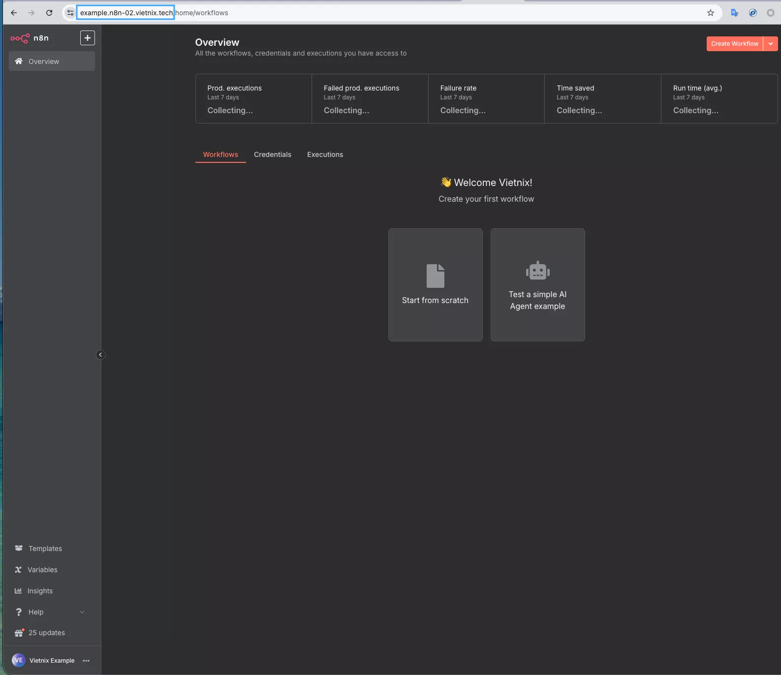 Cách đổi domain trên VPS dùng template n8n chi tiết nhất 26 Truy cập được trang web n8n với domain mới