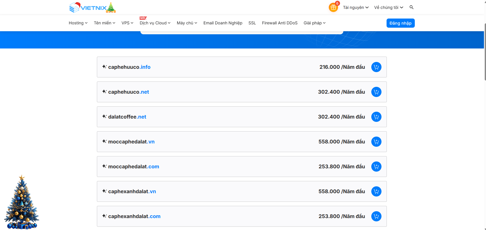 Kết quả của tính năng tạo tên miền bằng AI của Vietnix