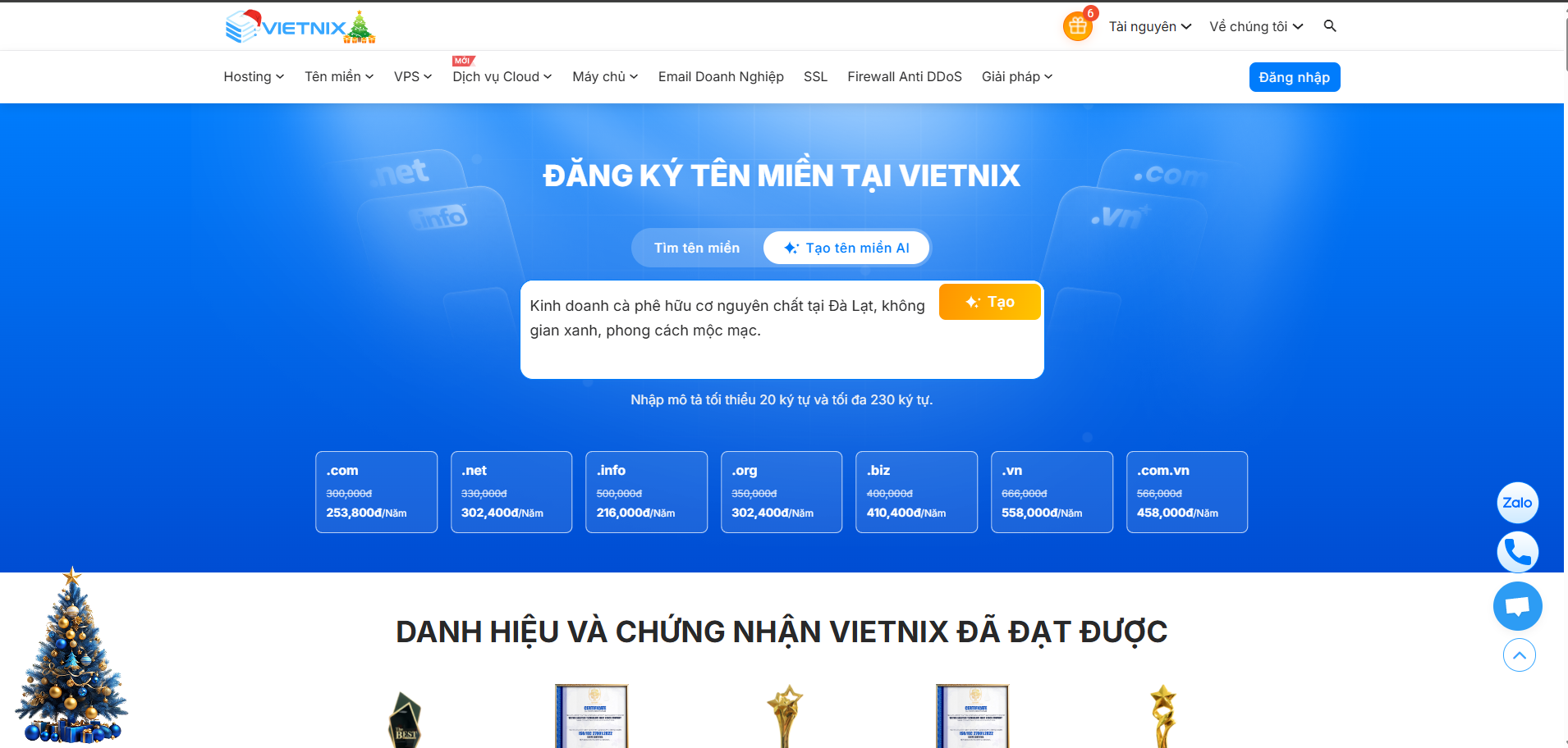 Tính năng tạo tên miền bằng AI của Vietnix
