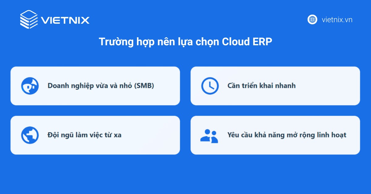 Cloud ERP phù hợp với doanh nghiệp cần mở rộng nhanh, triển khai linh hoạt