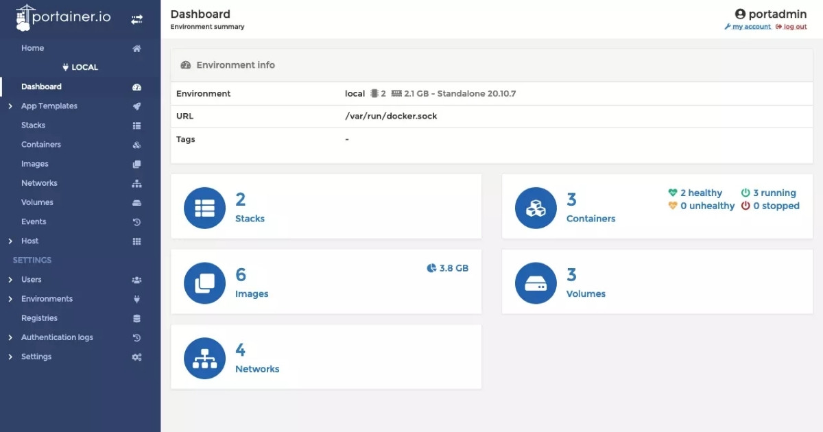 Portainer cung cấp dashboard đồ họa với giao diện trực quan