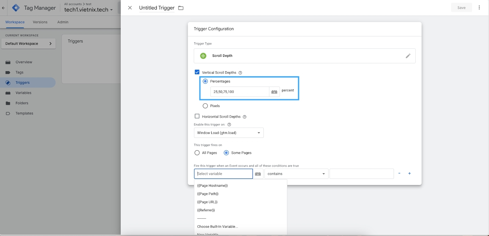 Bạn thiết lập các tùy chọn về độ sâu cuộn trang