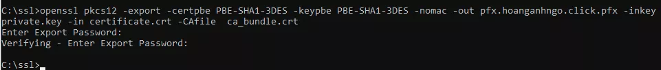 Chạy lệnh tạo file PFX