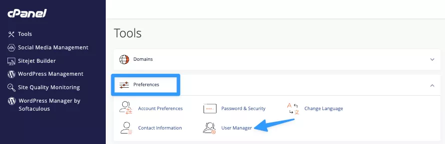 Truy cập User Manager để tạo Subaccounts trên cPanel