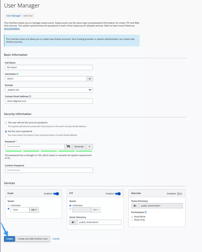 Nhấn Create để tạo