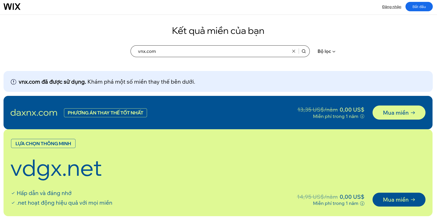 Đăng ký free doamain với Wix