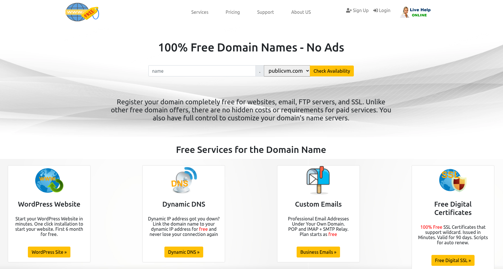 Tạo tên miền miễn phí với freedomain.one