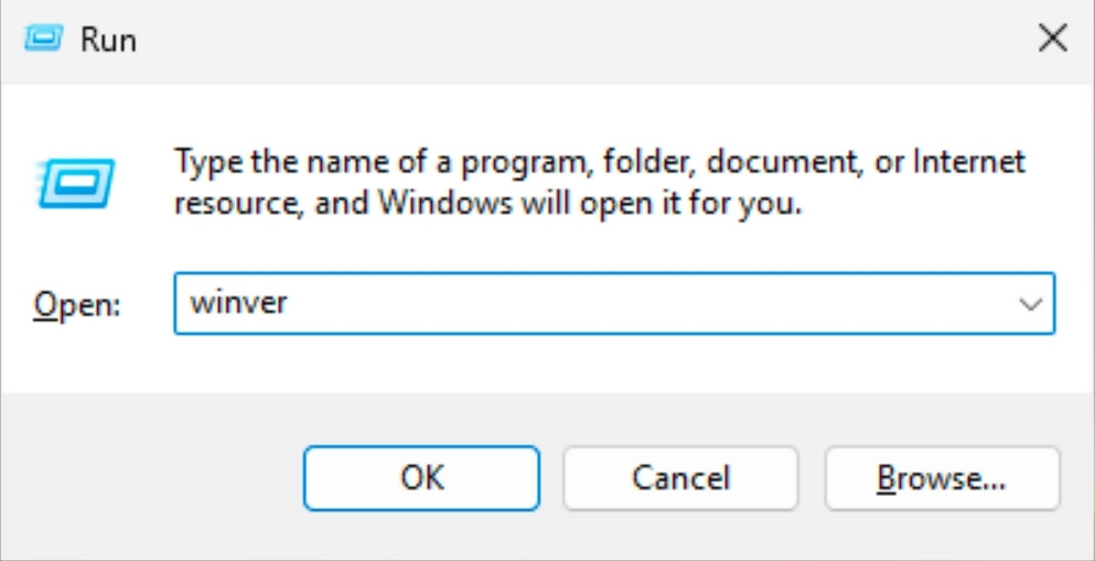 Kiểm tra số phiên bản Windows bằng tổ hợp phím Windows + R, nhập winver
