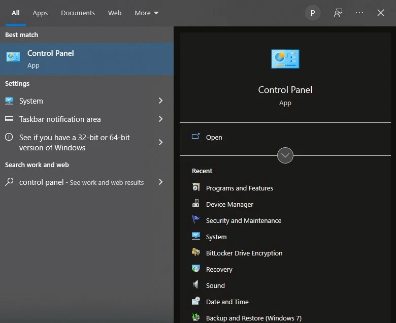 Mở Control Panel trên máy tính
