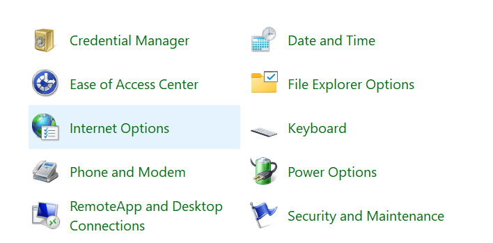 Chọn mục Internet Options