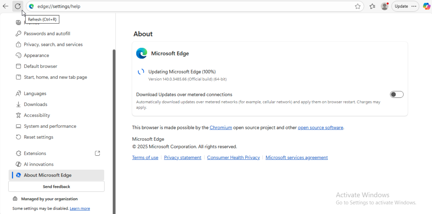 Kiểm tra và tiến hành cập nhật trình duyệt nếu có phiên bản mới