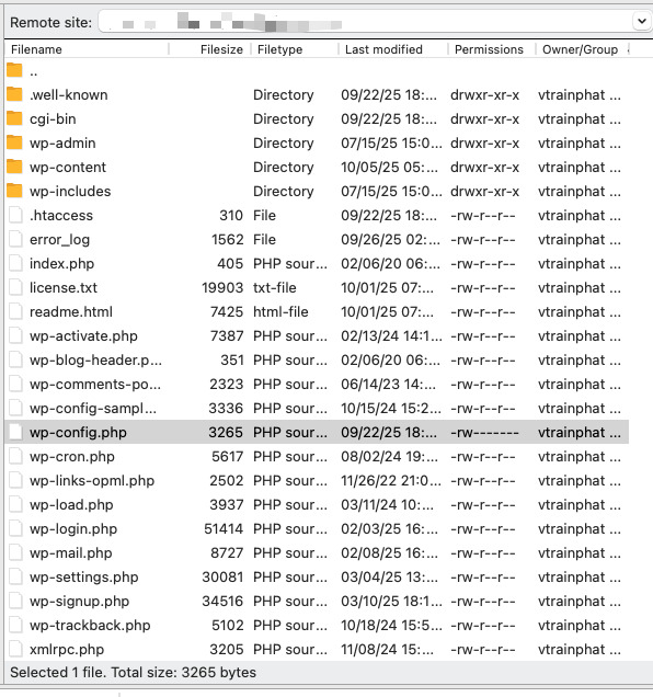 Mở thư mục gốc cài WordPress
