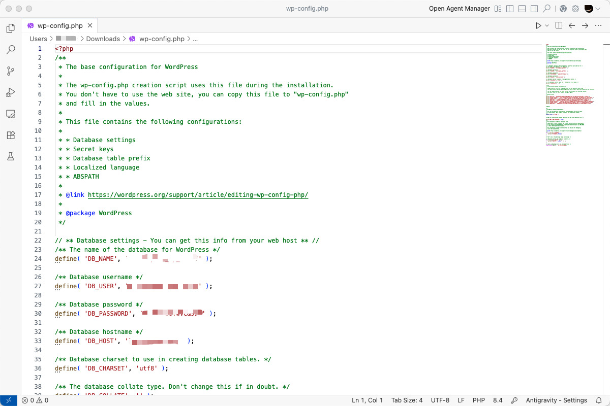 Mở file wp-config.php