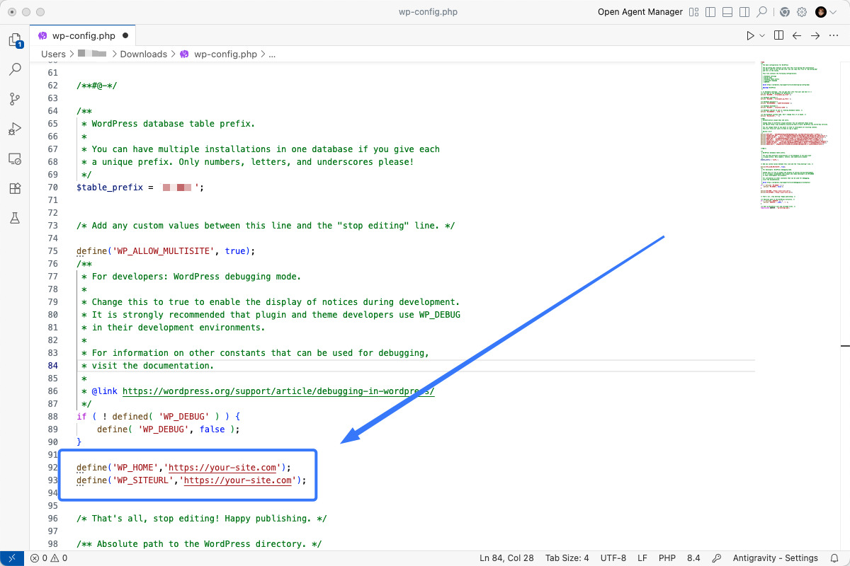 Thêm 2 dòng define vào file wp-config.php