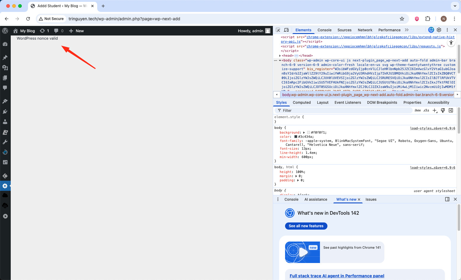 Thông báo WordPress nonce valid