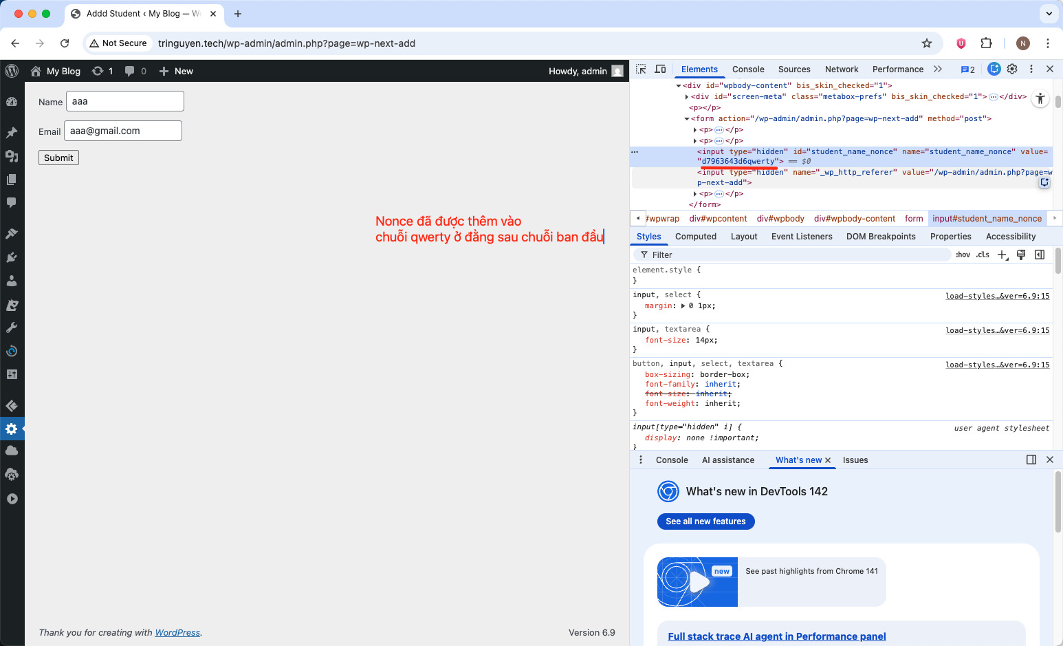 Nonce được thêm vào chuỗi qwerty đằng sau chuỗi ban đầu