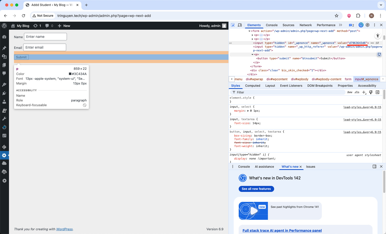 Kểm tra phần HTML của form
