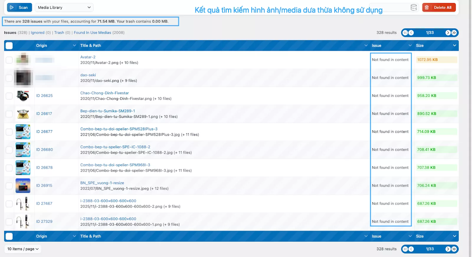 3 cách xóa hình ảnh không sử dụng trong WordPress chi tiết nhất 40 Danh sách các file không sử dụng