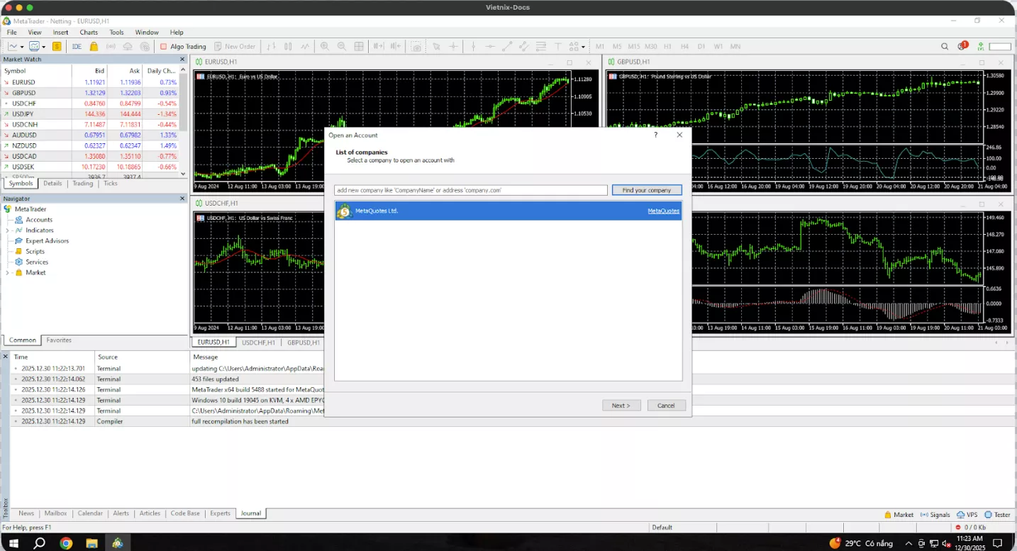 Phần mềm MT4 sẽ tự động khởi chạy