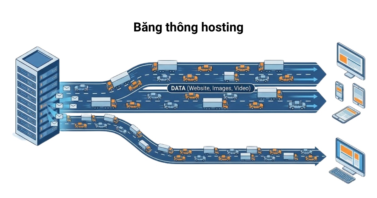 Băng thông đóng vai trò quyết định đến khả năng chịu tải của website tại một thời điểm