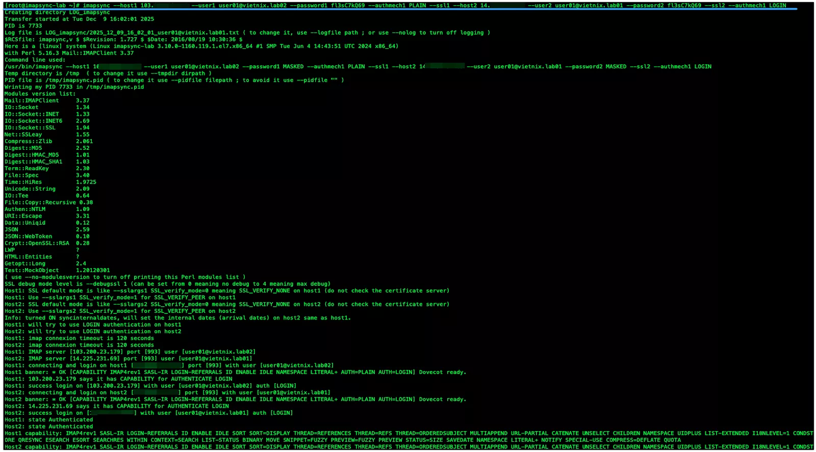 Hướng dẫn cách đồng bộ email giữa hai server bằng IMAPSync chi tiết 14 Chạy lệnh đồng bộ Email