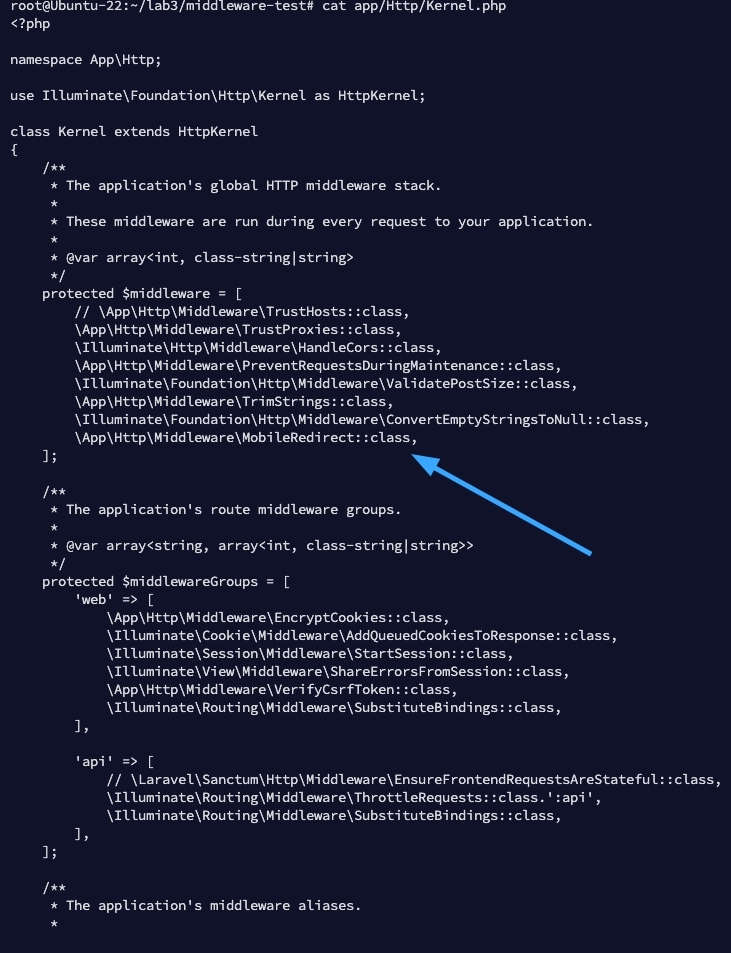 Tiếp theo, bạn chỉ cần thêm middleware tuỳ chỉnh vừa tạo vào mảng cấu hình