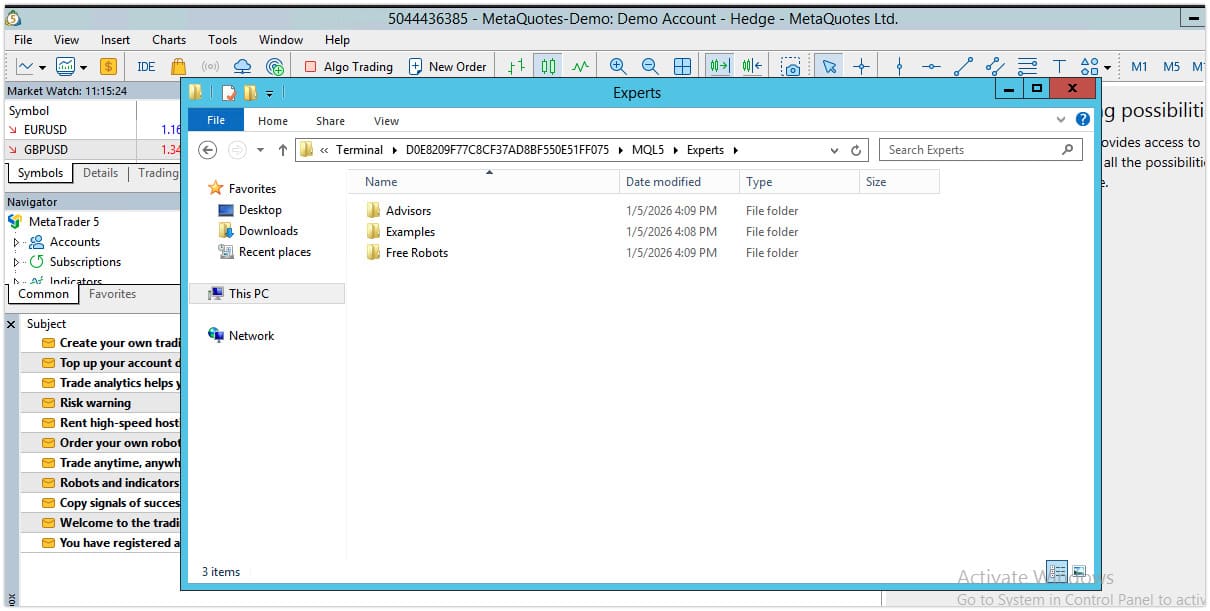 Tìm đến thư mục Experts