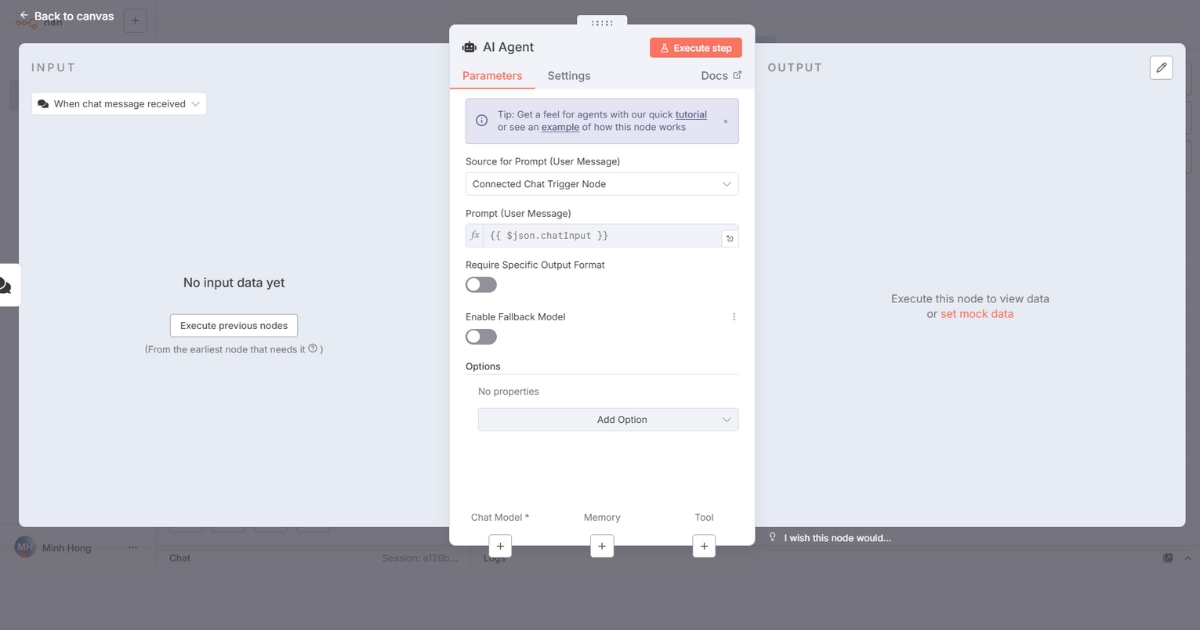 Sau khi thêm node, tiếp tục cấu hình các phần cần thiết