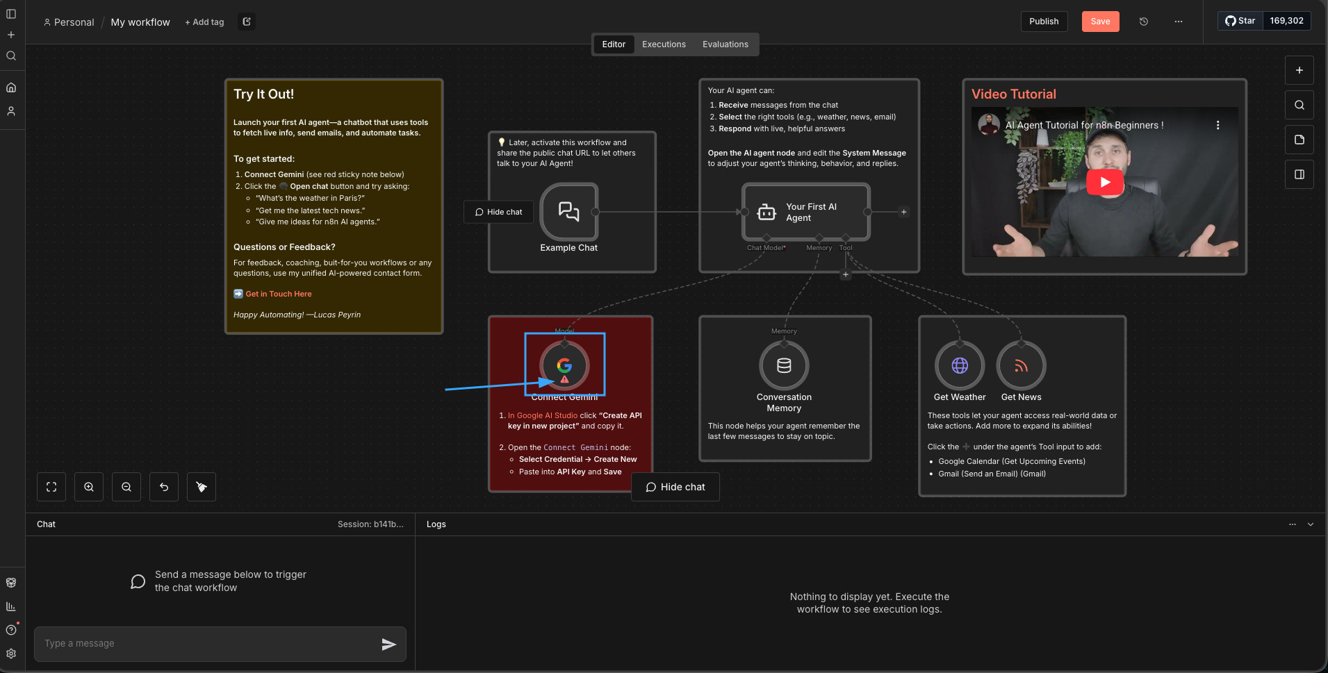 Cấu hình lại node, kết nối tài khoản ứng dụng trong template