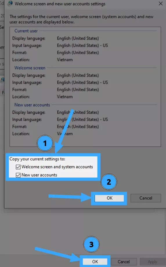 Hướng dẫn thay đổi ngôn ngữ máy tính Win 10 đơn giản, nhanh chóng 30 Chọn OK sau khi hoàn tất các thiết lập