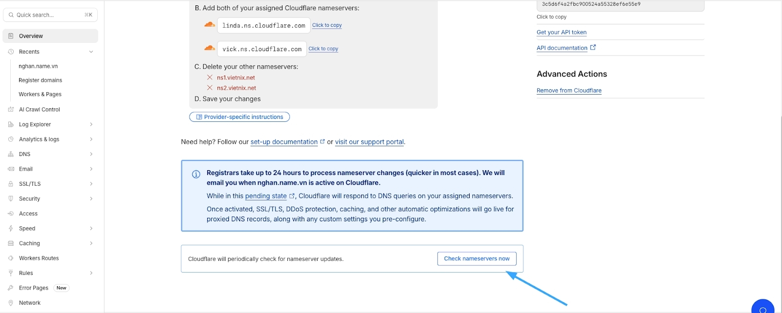 Check Nameserver sau khi trỏ về