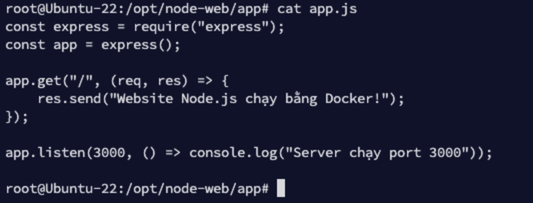 VPS Docker là gì? Những lợi ích và cách cài đặt chi tiết từ A-Z 28 Tạo file app.js