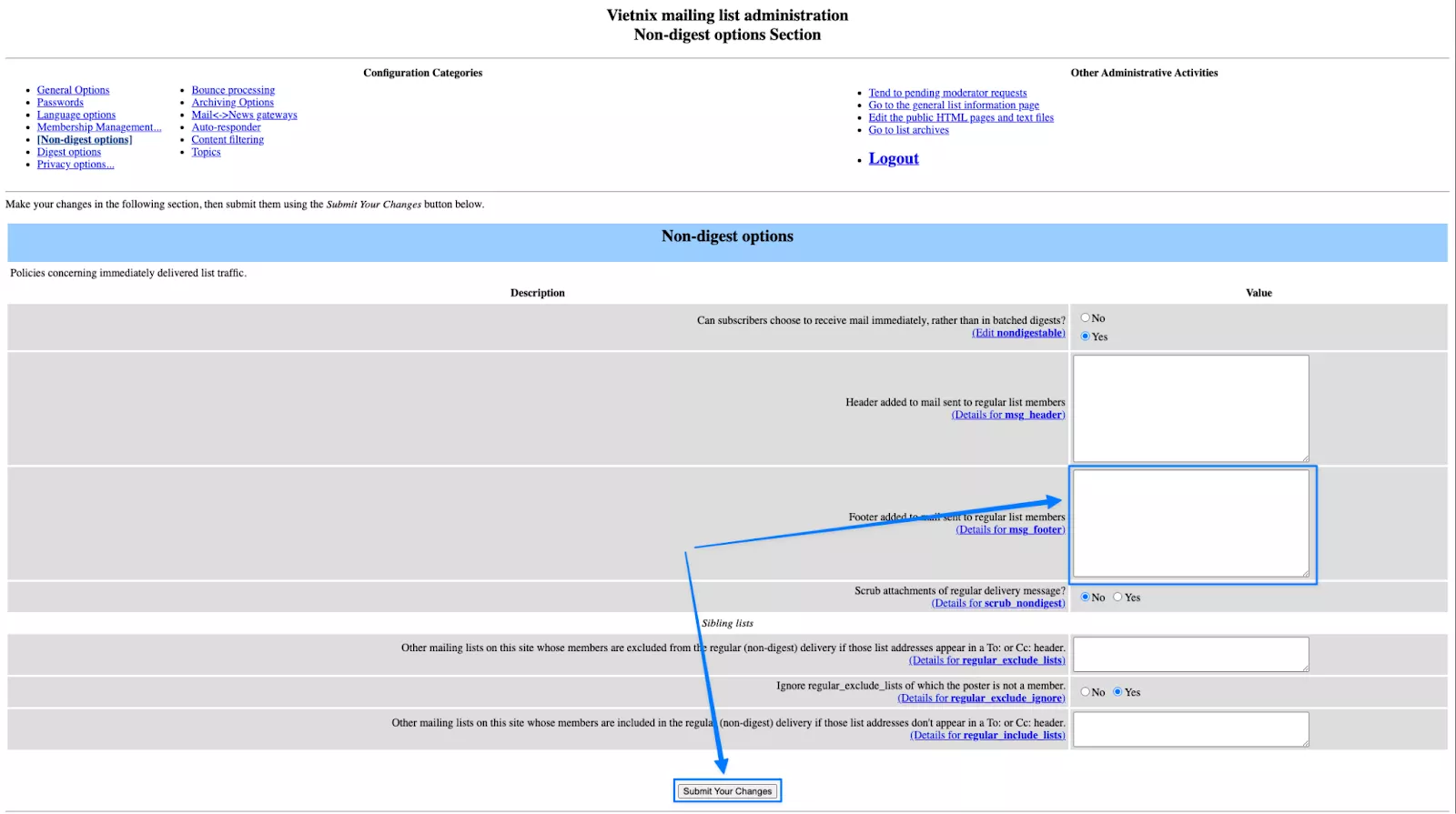 Nhấn nút Submit Your Changes để lưu