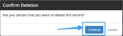 Nhấn Continue để xác nhận xóa