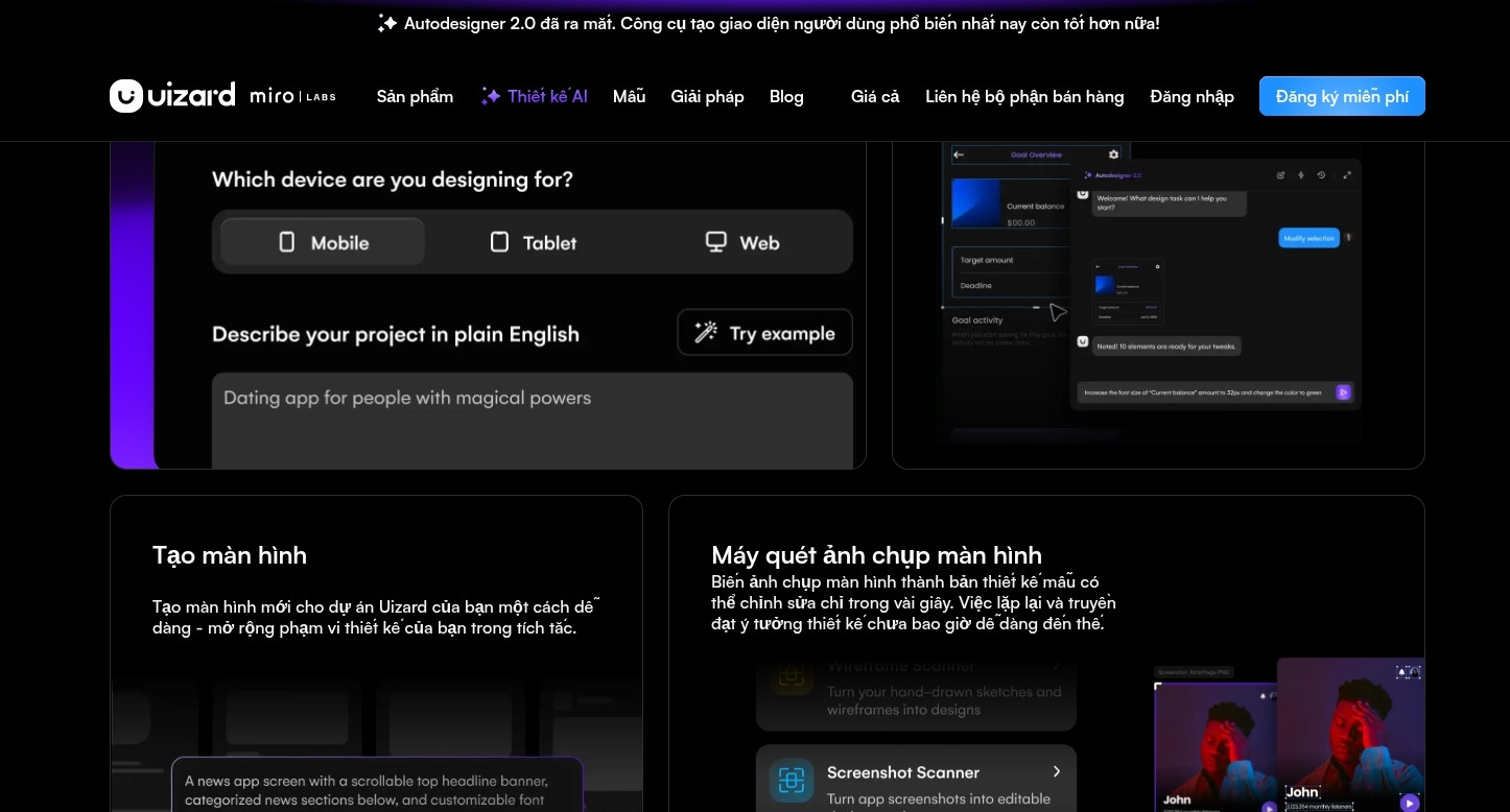 Top 10 AI thiết kế website hiệu quả, miễn phí năm 2026 18 Uizard ra mắt năm 2017, hoạt động trên trình duyệt web, hỗ trợ tiếng Anh