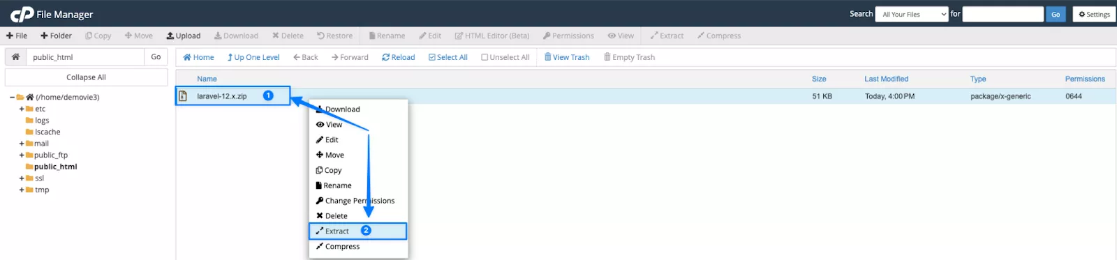 Giải nén mã nguồn Laravel 